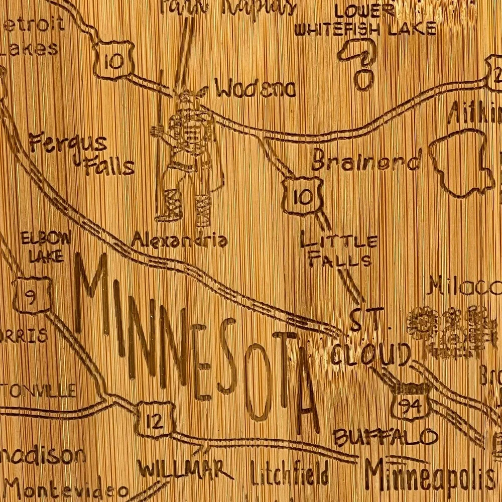 Totally Bamboo Minnesota State Map Cutting Board Unisex Medium Brown NWOT